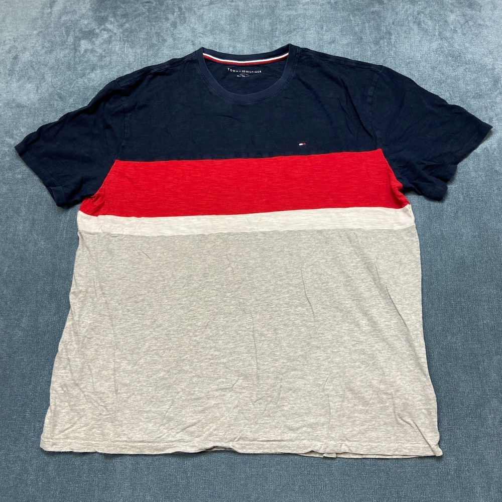 Tommy Hilfiger T Shirt Mens Multicolor Colorblock Flag Stripe Logo Summer Tee